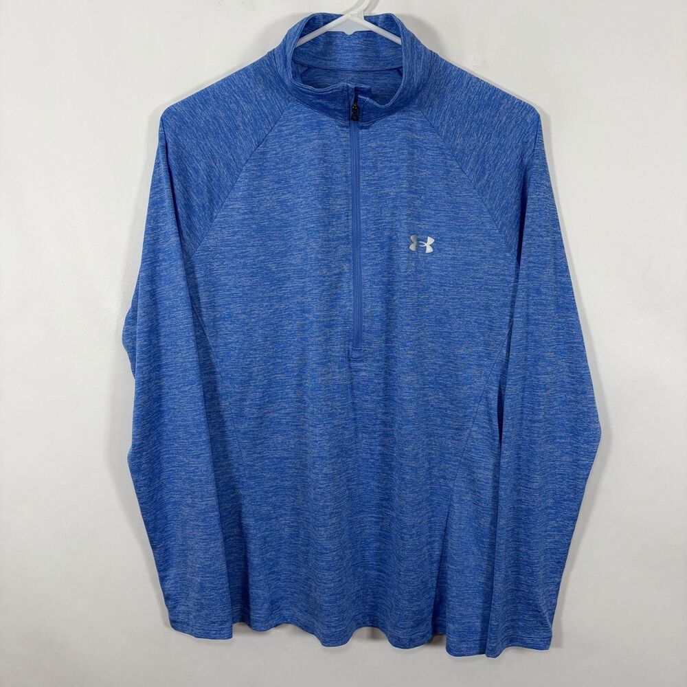 Under Armour 1/2 Zip Pullover Womens Size Large Blue Heathered Running Gym Golf